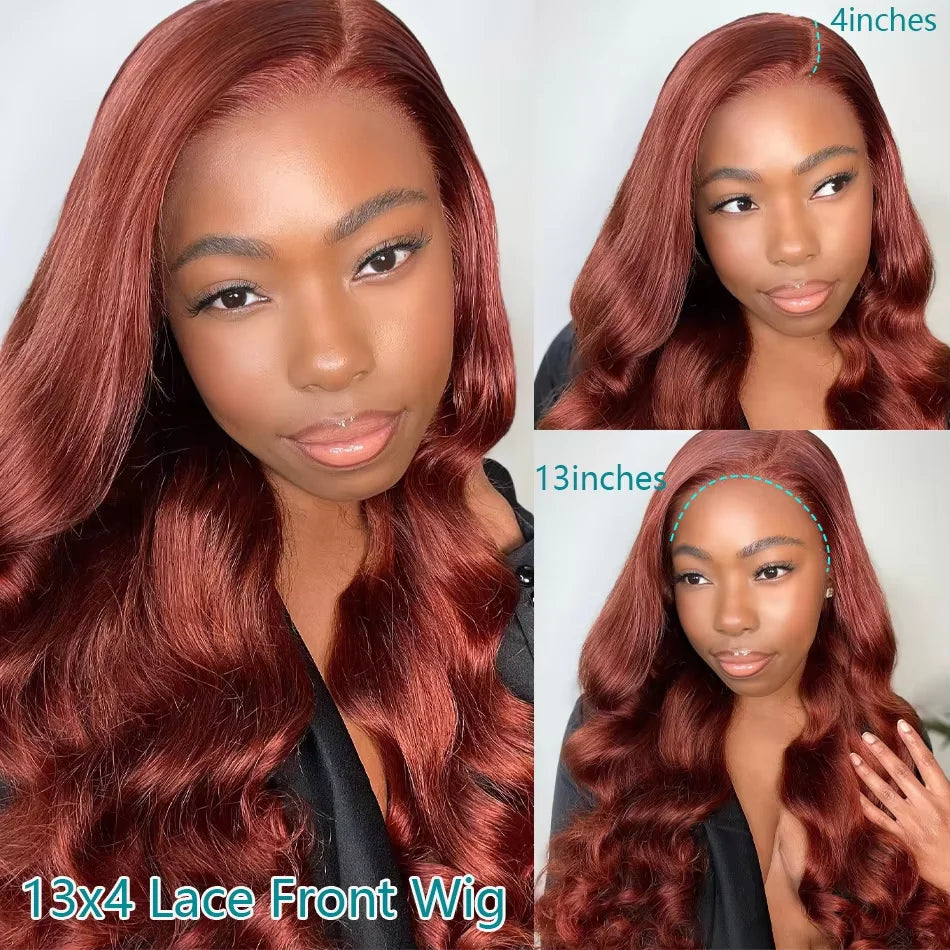Reddish Brown 13x4 Body Wave Lace Frontal Human Hair Wigs Brazilian Virgin Remy Hair 13x6 Transparent Lace Front Wig For Women