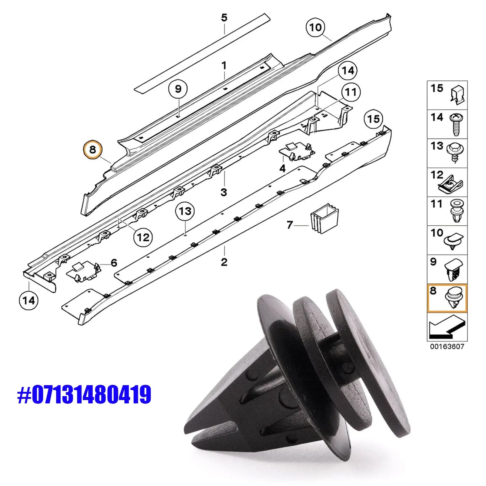 Side Skirt Sill Moulding Cover Trim Fastener Clips Nylon car Interior Clip 07131480419 for Mini Cooper S R50 R53 R56 R57 R58
