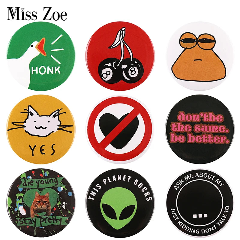 Tinplate Soft Button Pin Anime Fun Animal Goose Frog Cat Alien Cherry Brooch for Hat Bag Creative Jewelry Gift Lapel Badge 2023