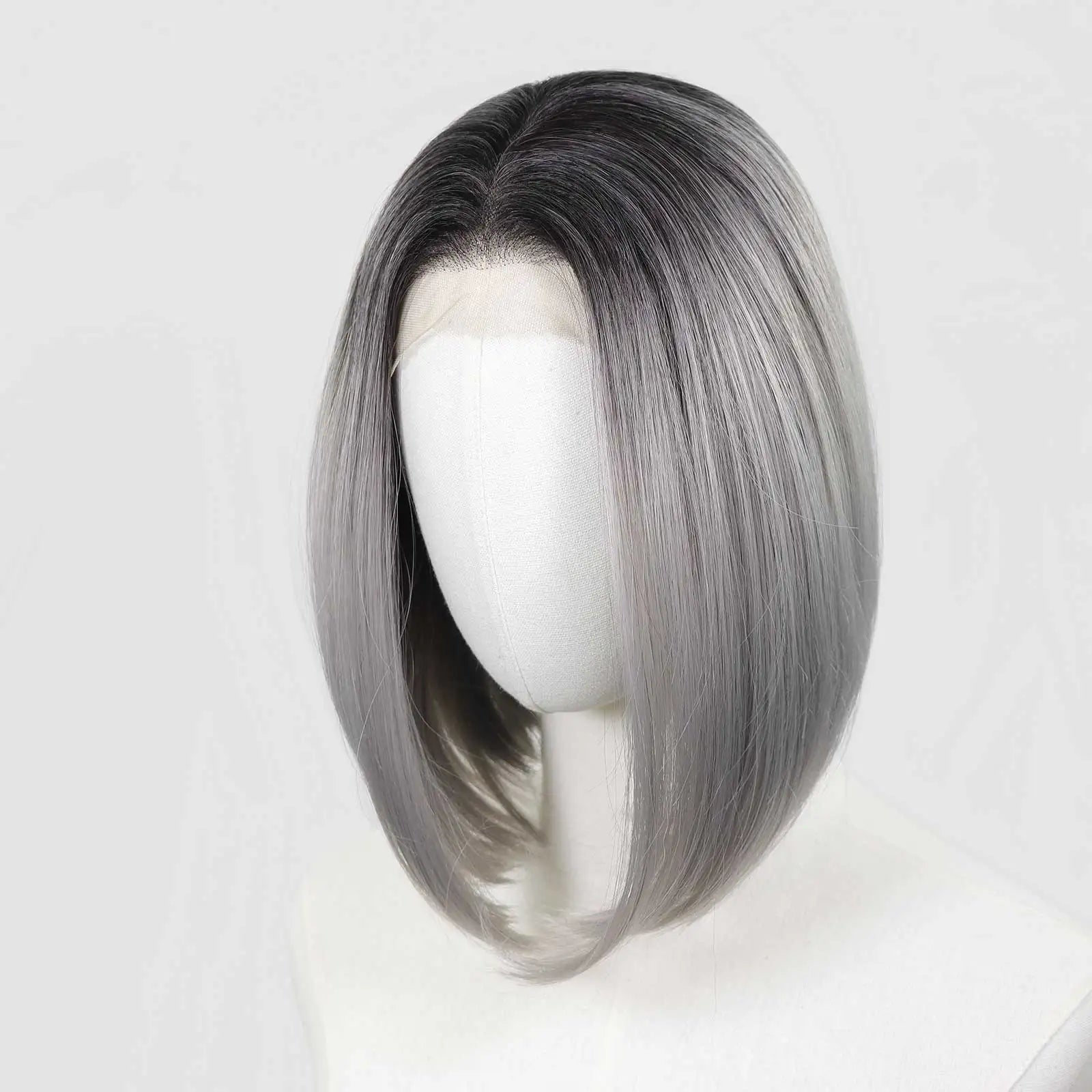Ombre Blonde Highlight Short Bob Wigs Dark Roots Synthetic 13x4 Lace Front Brown Blonde Wig For Women Daily Use 150Density 12"