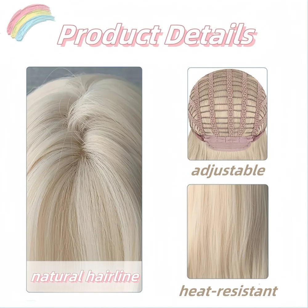 Ashely Wig White Blonde Wig for Women Long Wavy Hair Heat-resistant White Wisg with Bangs Lolita Synthetic Wigs 가발