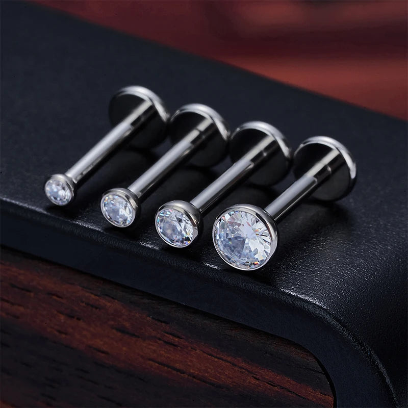 10Pc/50Pc G23 Ttianium Labret Ear Lip Stud Jewelry Square CZ Stone Cartilage Tragus Earring Tongue studs Threaded Body Jewelry