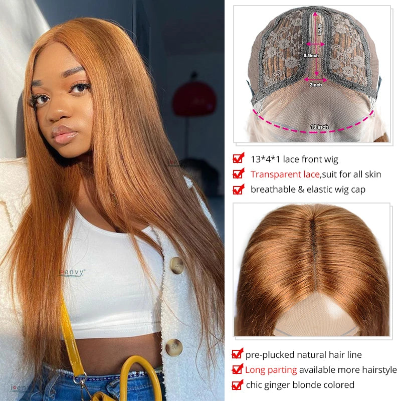 Ginger Blonde Lace Front Wigs Wear & Go 28inch Peruvian 13*1 Part Lace Front Human Hair Wig Remy 180% Colored Lace Wig Burgundy
