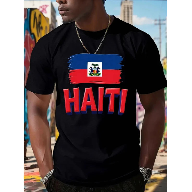 Haiti Football T-Shirt – Men's Haitian Flag Oversized Graphic Tee