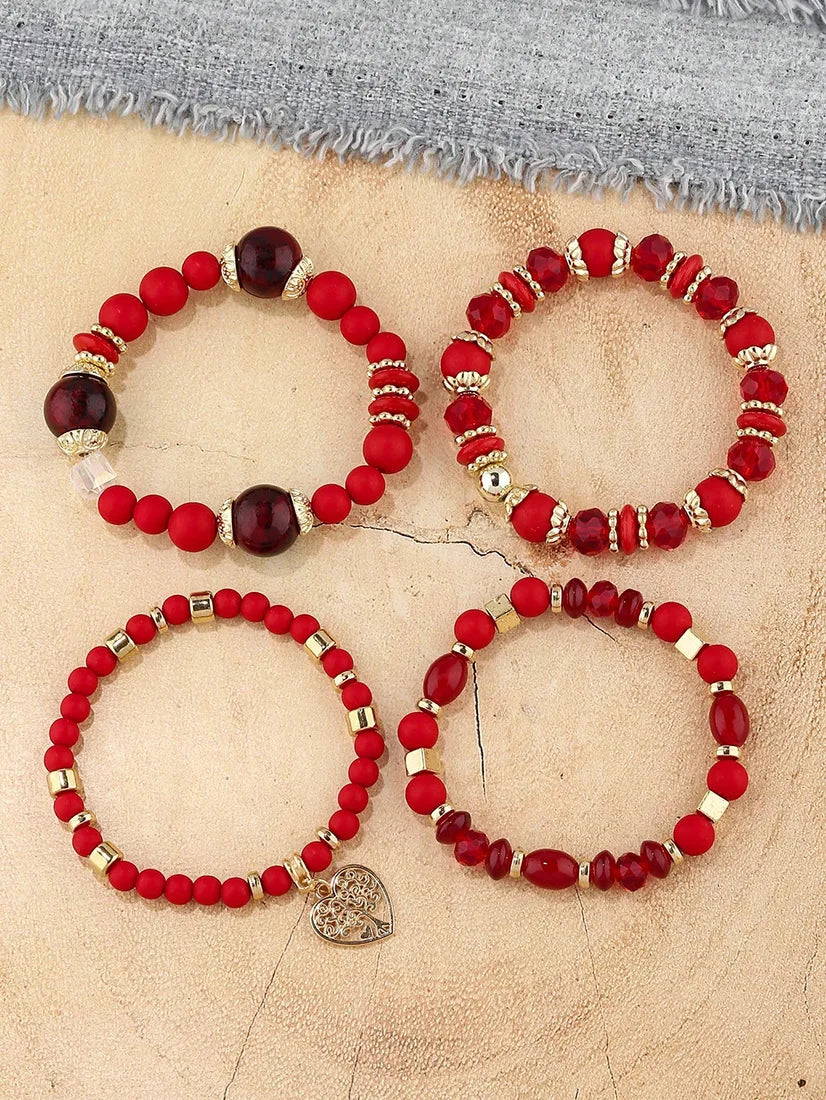 New Acrylic Beads Chain Bracelet Set For Women Tree Of Life Charm Elastic Bangle Female Bohemian Jewelry Accessories