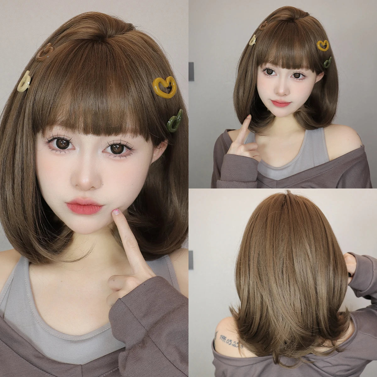 Sky Blue Short Bob Wigs for Women Synthetic Wavy Curly Wigs with Bangs Cosplay Halloween Blue Wig Natural Heat Resistant Hair