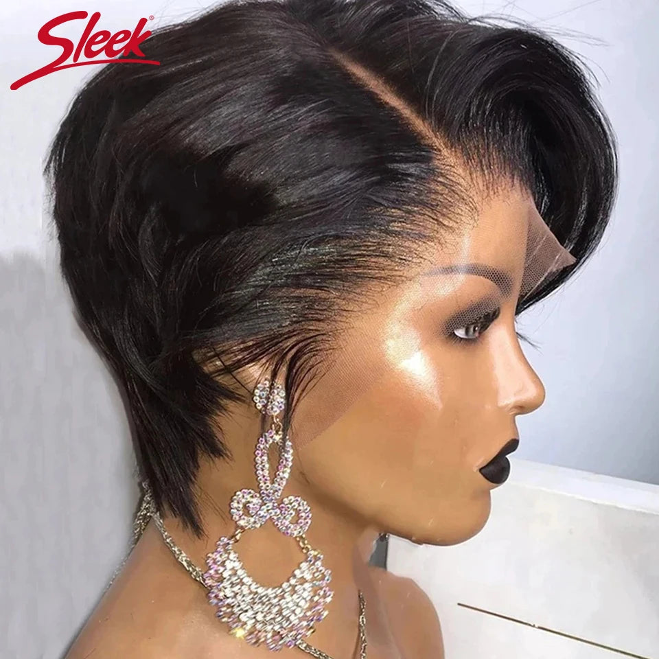 Sleek Glueless HD Lace Wigs Short Pixie Bob T Part Lace Front Human Hair Wigs For Women Peruvian Remy Hair Ombre Blonde 613 Wig