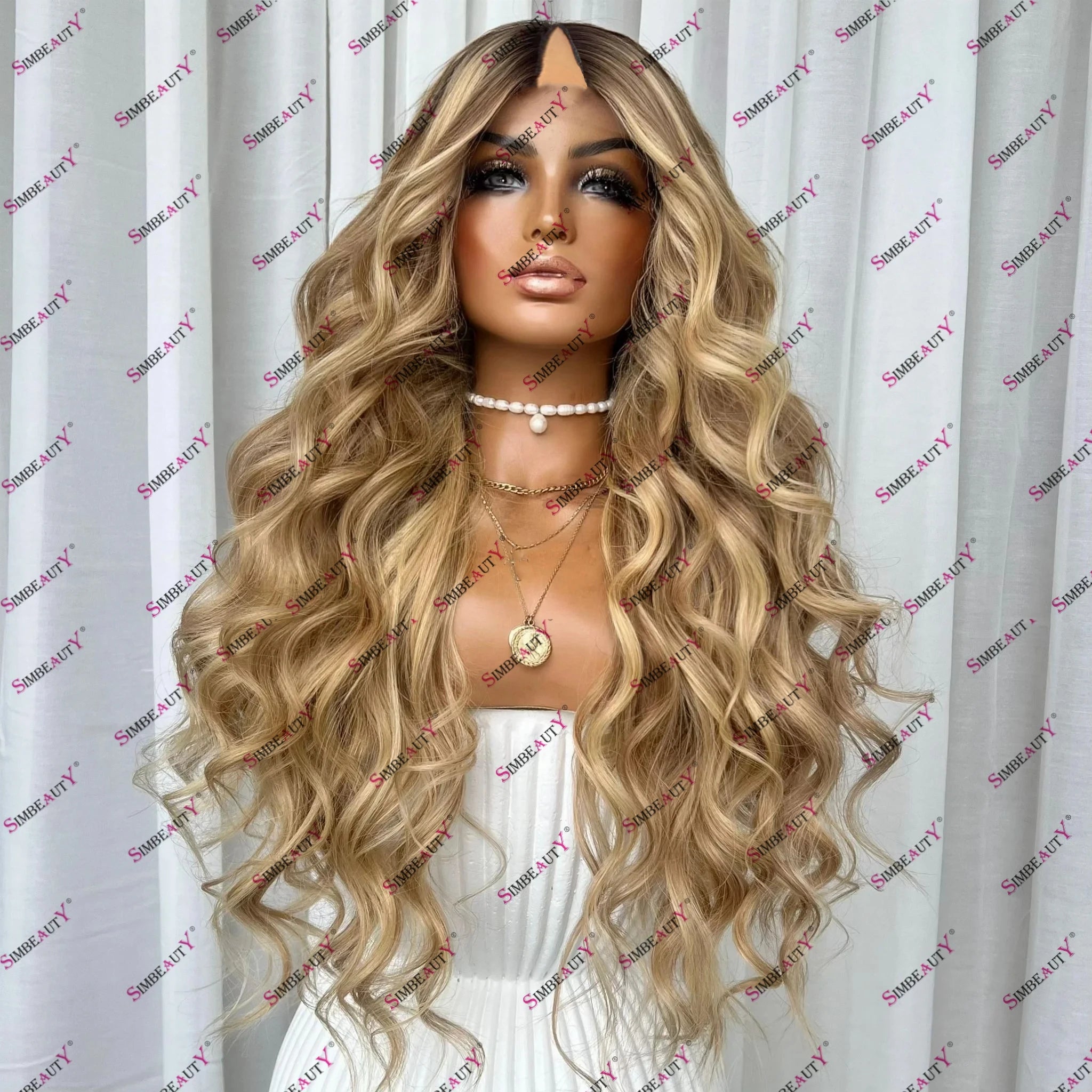 Balayage Creamy Blonde Brown Human Hair Non Lace Glueless U Part Wig for Women Brazilian Remy Human Hair Easy Wear V Part Wig