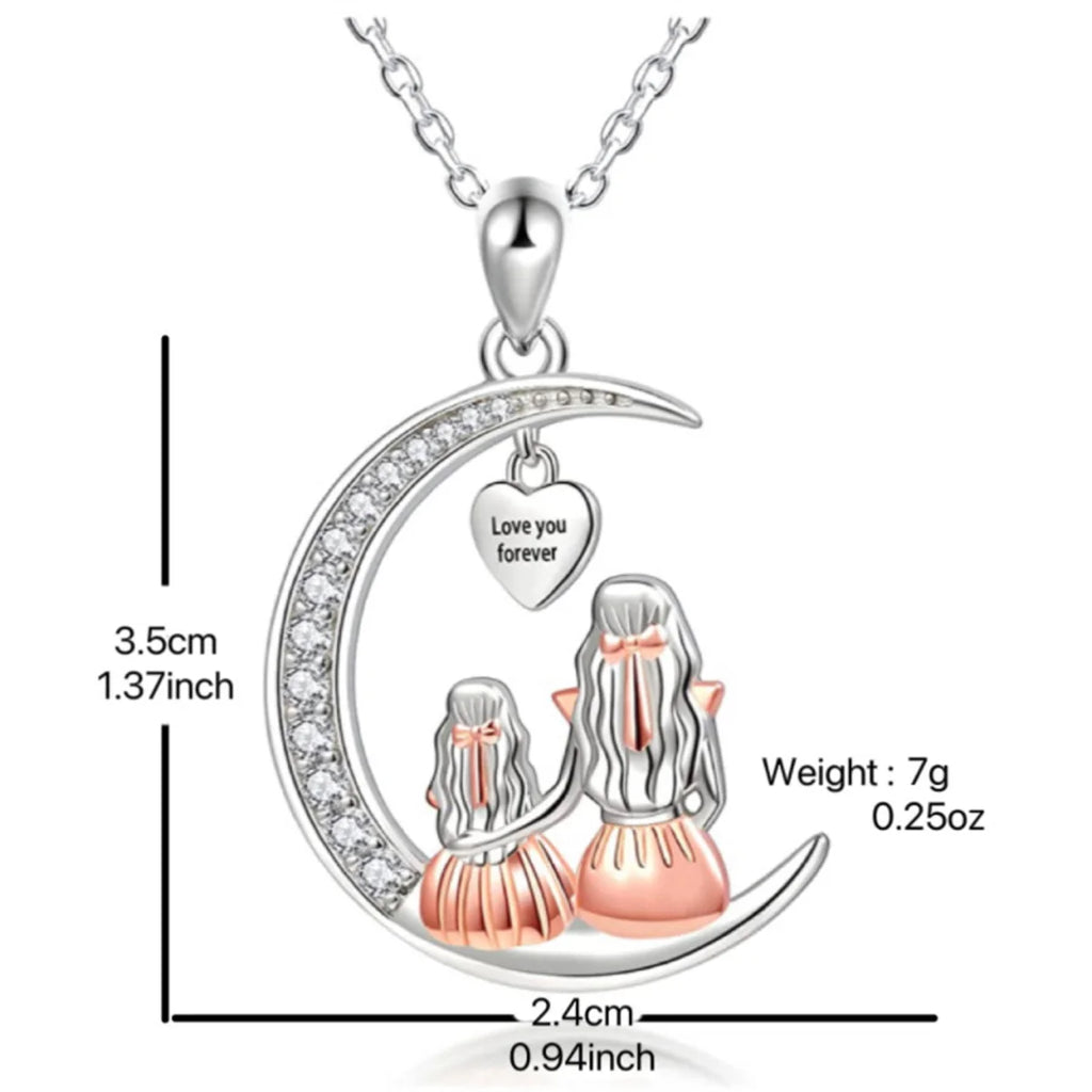 Fashion Mom Daughter Moon Pendant Necklace Love You Forever Heart Necklaces Mothers Day Jewelry Gifts