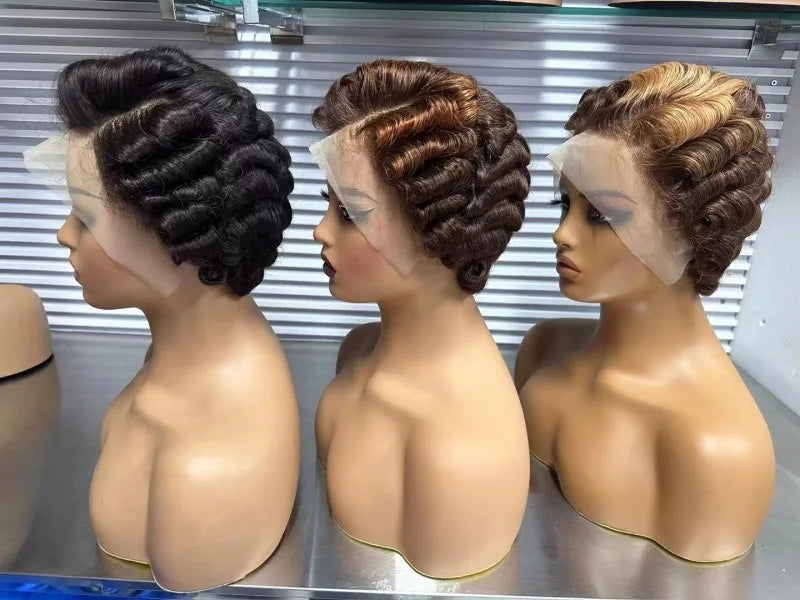 Full Hand Weaving Short Curly Wig 13*4 Lace Frontal Design Brazilian Virgin Remy Human Hair New Style Comfortable & Natural Fit