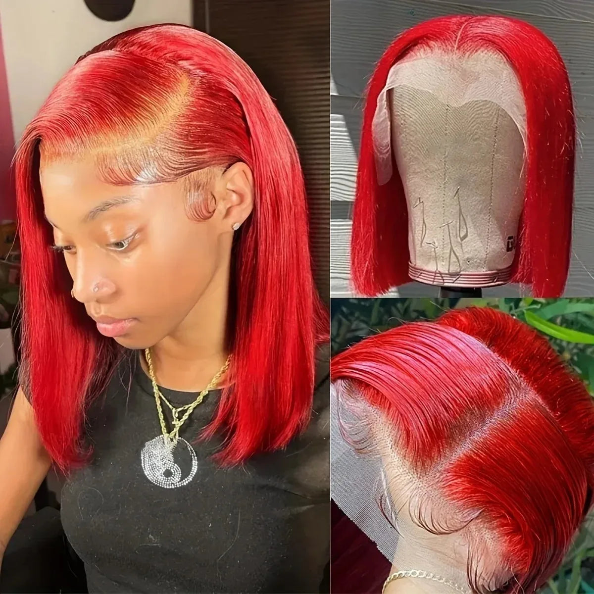 13x4 HD Short Ombre Blonde Wig Straight Bob Lace Front Wig Pre Plucked Synthetic Short Lace Frontal Wig Glueless Daily Cosplay