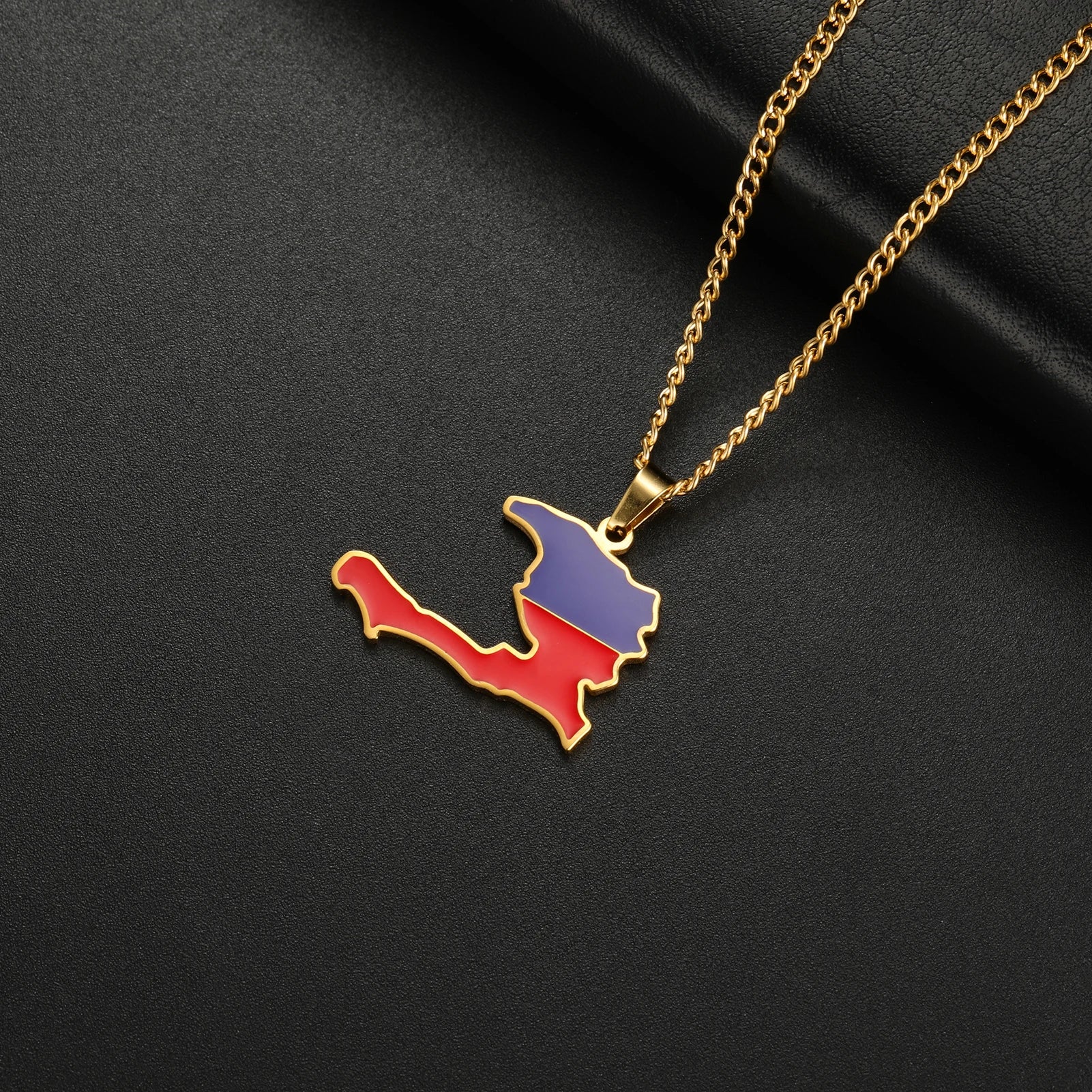 Haiti Flag Map Pendant Necklace – Stainless Steel Haitian Pride Jewelry for Men & Women