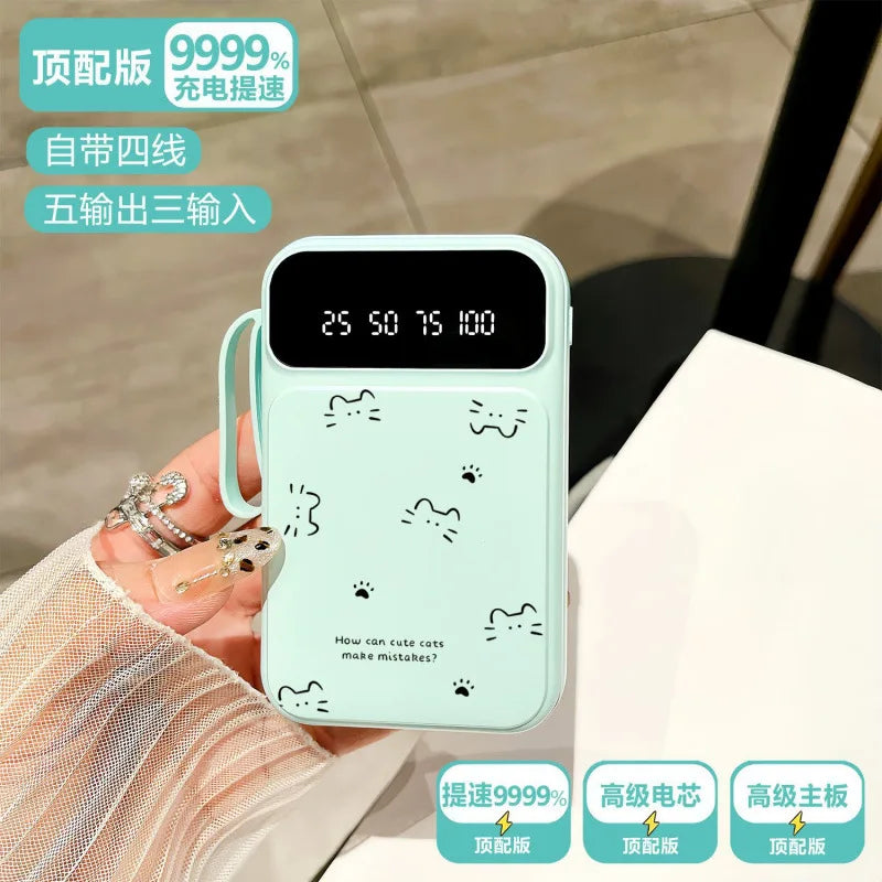 Cat-Shaped Portable Power Bank – 10000mAh / 20000mAh, Built-in Cables, Fast Charge