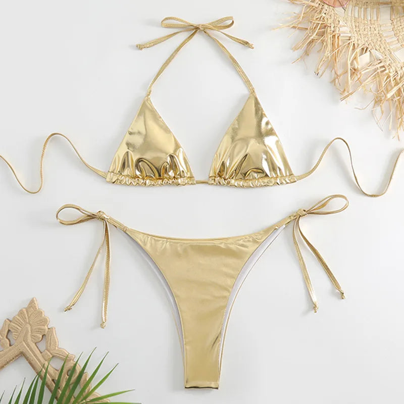 2026 PU Faux Leather Mini Micro Thong Bikini Women Swimwear Female Swimsuit Two-pieces Bikini set Bather Bathing Suit Swim K5280