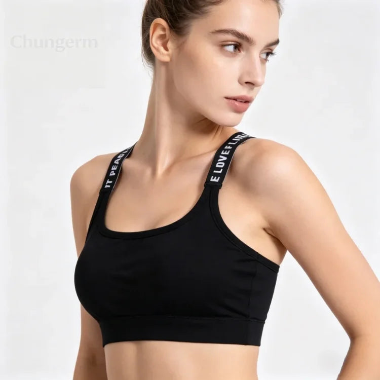 Women's Wireless Sports Yoga Crop Top – Seamless Activewear with Wide Letter Straps
