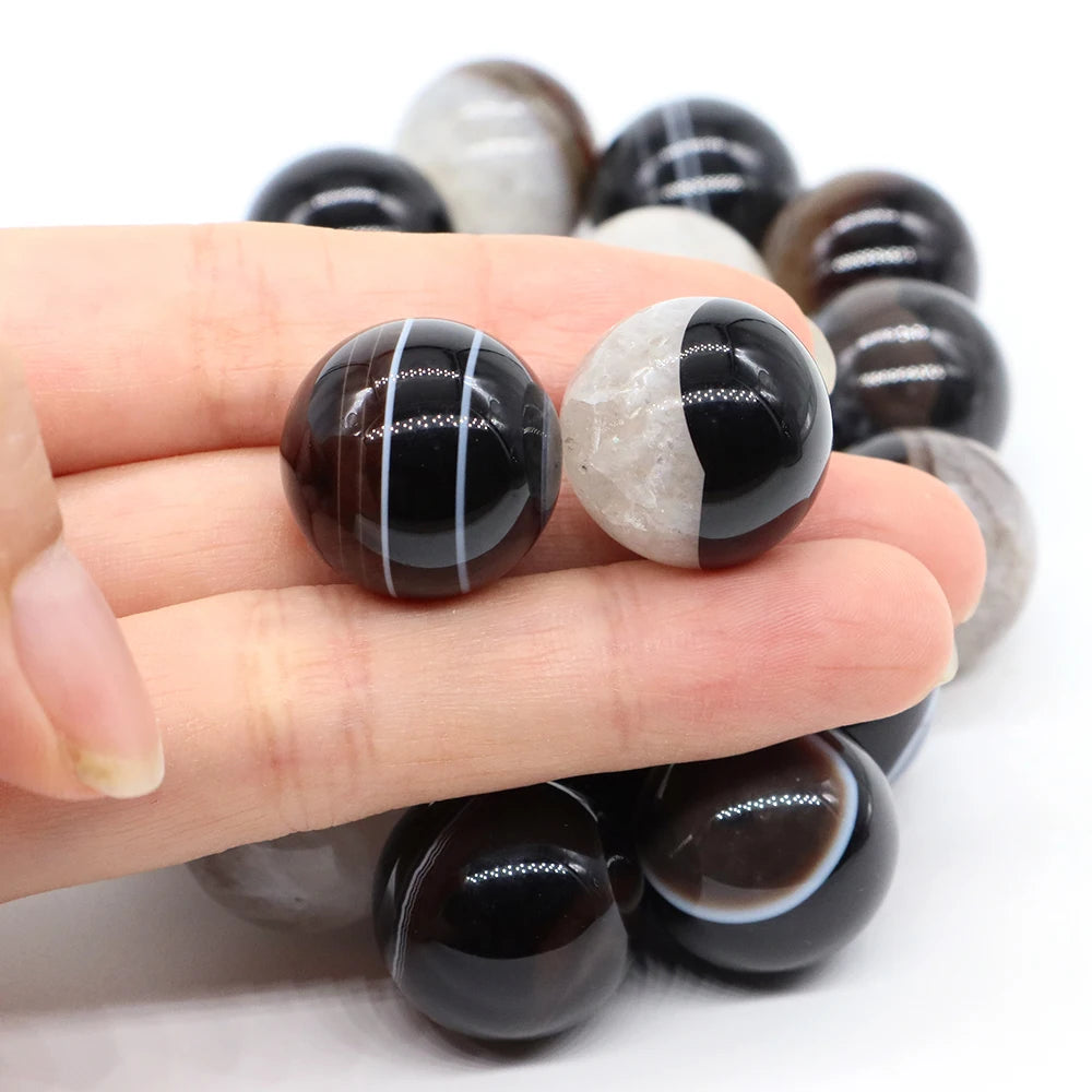 Black Agate Crystal Sphere | 20mm Natural Stone Healing Ball | DIY Jewelry, Meditation & Home Decor | 1–20pcs