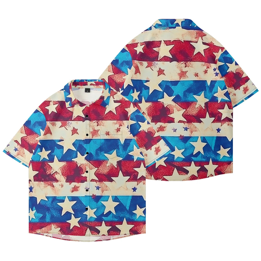Men's American Flag Hawaiian Shirt – 4th of July Button-Up