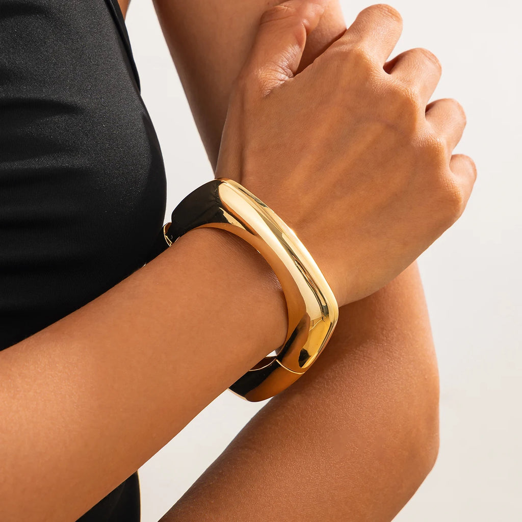 Ingemark Punk Big Chunky Metal Wide Cuff Bangles for Women Fashion Statement Vintage Geometric Spring Bracelets Grunge Jewelry