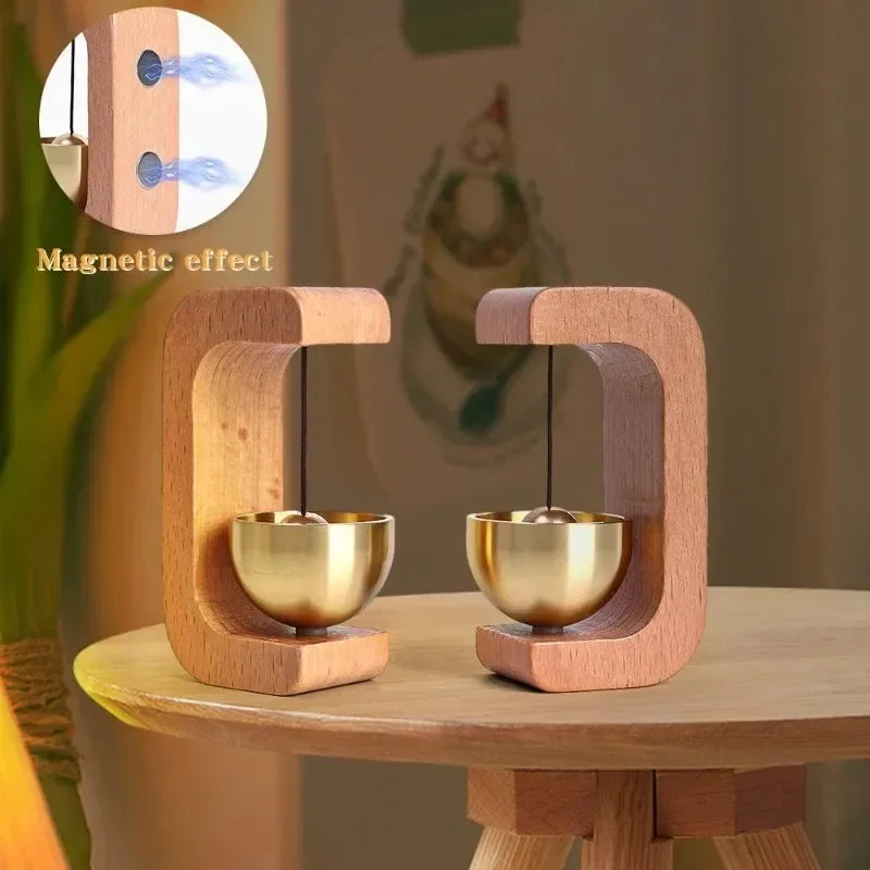 Wooden Magnetic Wind Chime Doorbell | Brass Jingle Bell Entry Reminder | Nordic Minimalist Home Decor Door Pendant