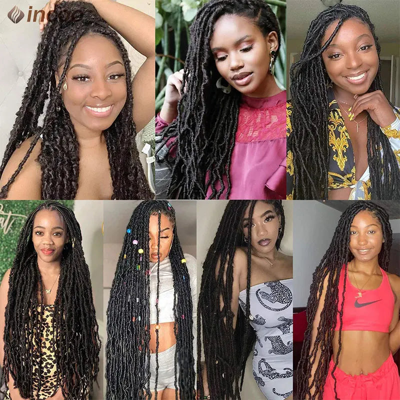 Locs Goddess Full Lace Synthetic Braided Wig 40'' Soft Butterfly Crochet Hair Wig Pre Looped Afro Box Braids Wig For Black Women