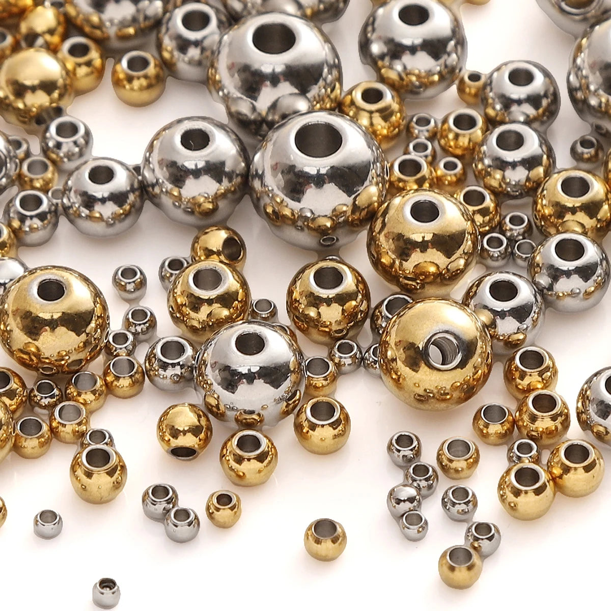 2-8mm Stainless Steel Beads for Jewelry Making Loose Spacer Beads Ball Hole 1-1.5mm for Bracelets Jewelry Components DIY Golden