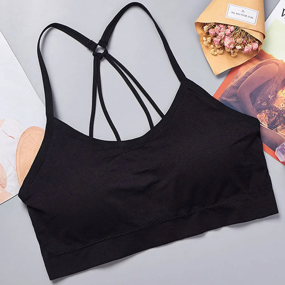 Women's Sports Yoga Crop Top – Seamless Fitness Activewear with Wide Letter Straps