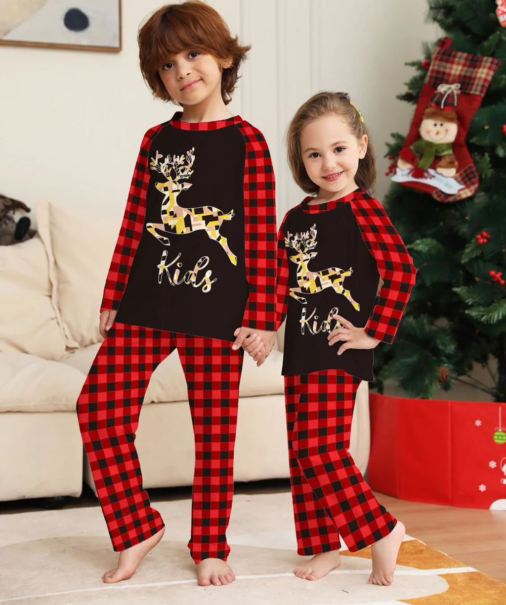 2025 Festive Christmas Reindeer Family Pajamas, Plaid Matching Sleepwear Set, Long Sleeve Outfit for Christmas Family Pajamas