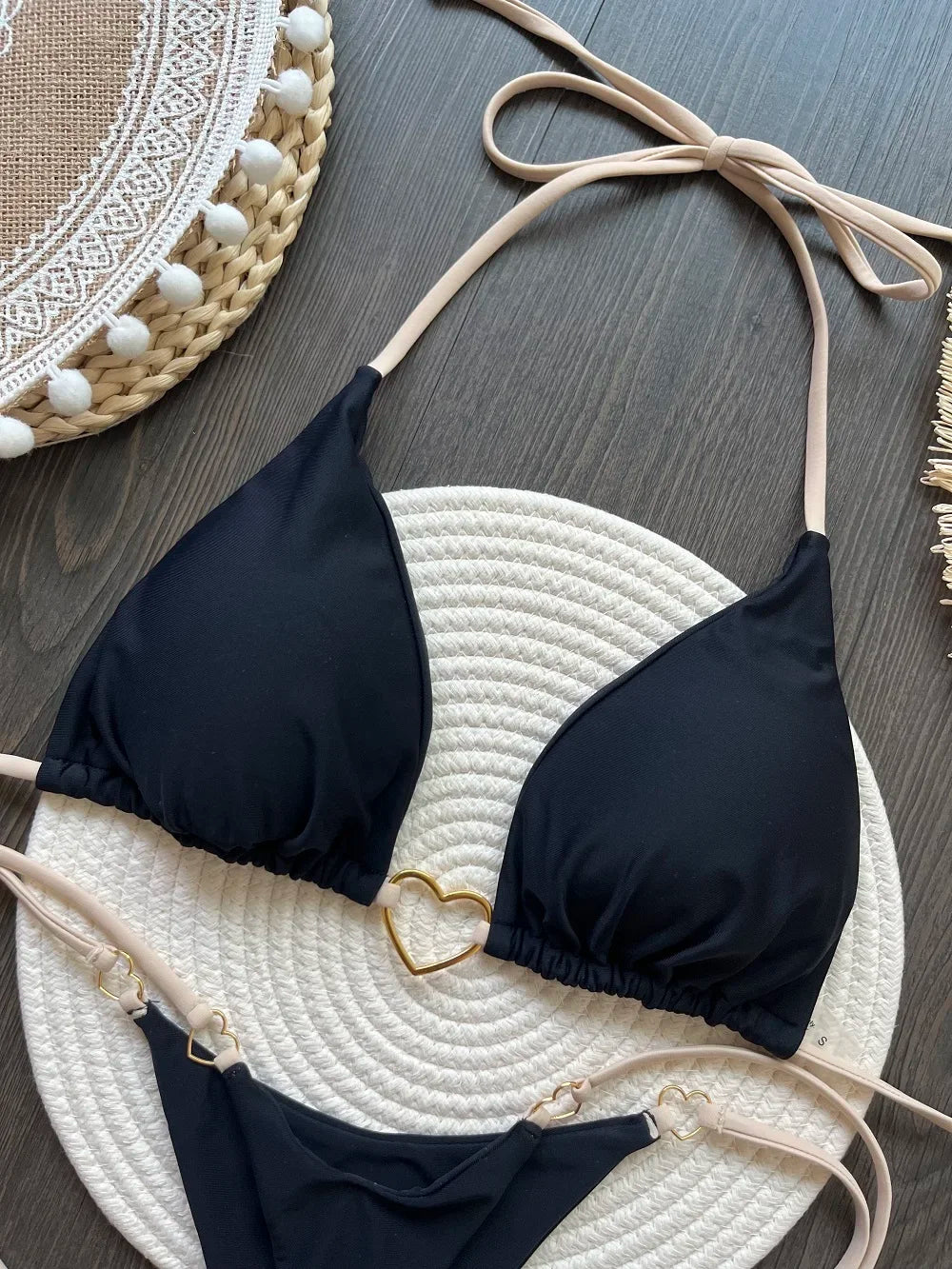 Sexy Halter Solid color Bikini Set Women's Swimsuit Two-piece Triangle Thong Swimwear Bathing Suit Brazilian Biquinis