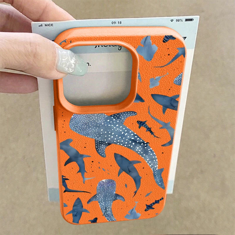 Whale Pattern Case For iPhone 17e 17 16 15 14 Pro Max 13 12 Pro Max 11 16e Shockproof Soft Silicone Leather Texture Phone Cover