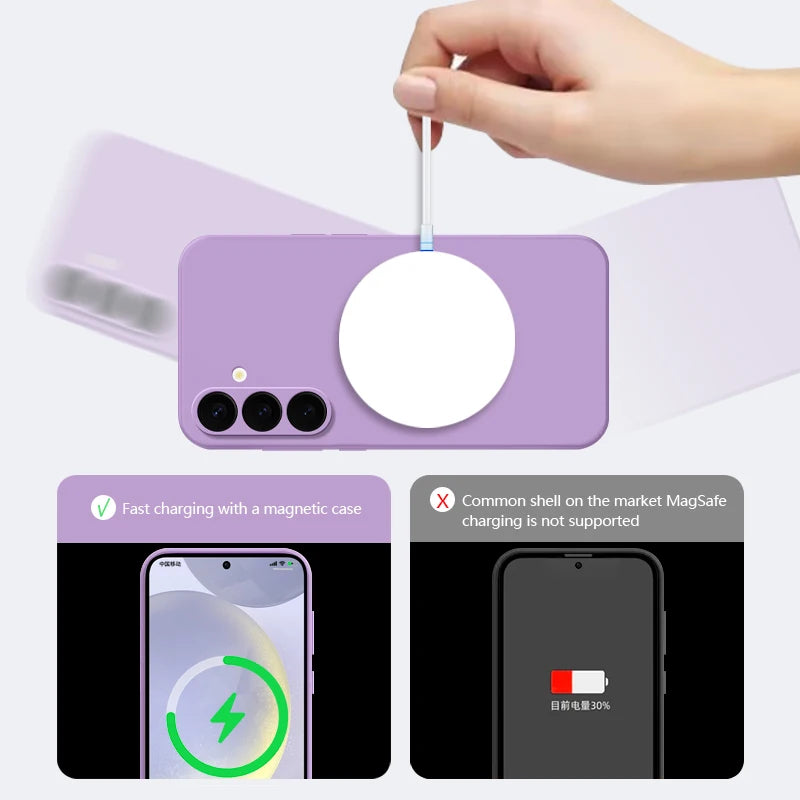 Magnetic Samsung Galaxy Phone Case – Soft MagSafe Wireless Charging Cover for S25, S24, S23, A56, A55, A16, A15