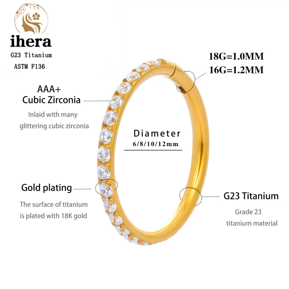 1/10PCS G23 Titanium Nose Rings Septum Clicker Ear Cartilage Tragus Helix Daith Earrings Hoops 16G 18G CZ Body Piercing Jewelry