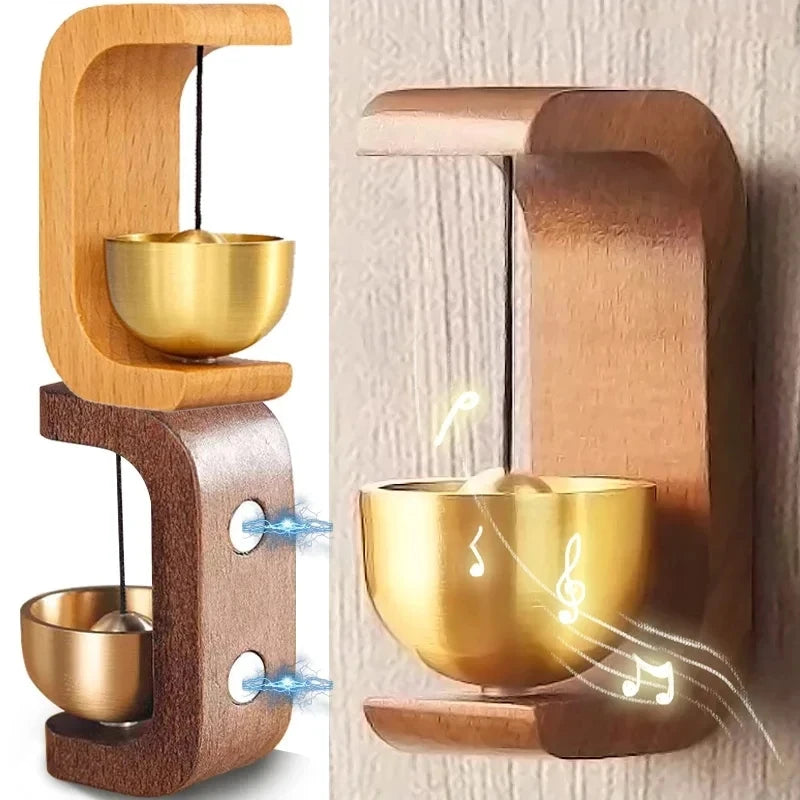 Wooden Magnetic Wind Chime Doorbell | Brass Jingle Bell Entry Reminder | Nordic Minimalist Home Decor Door Pendant