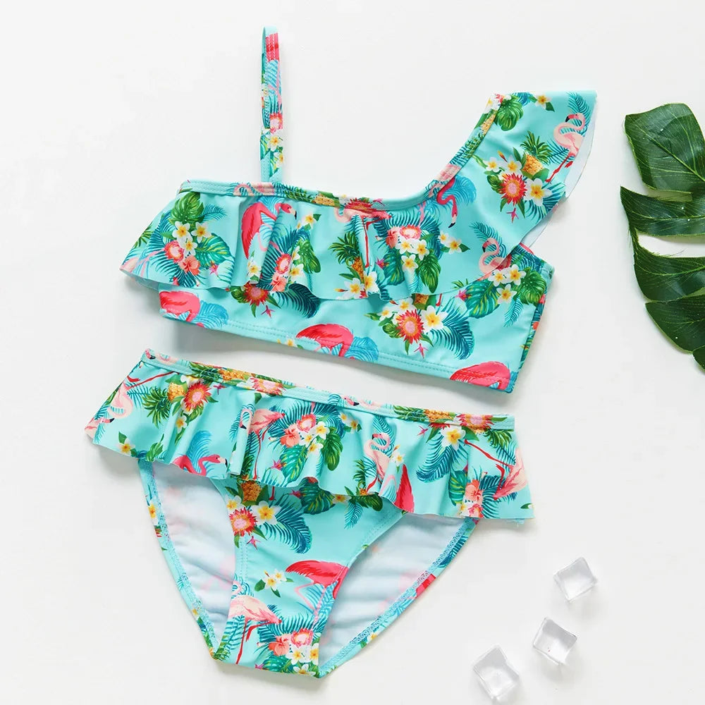 Kids Rainbow Bikini Set – Girls Two-Piece Flounce Swimsuit (Ages 2–10)