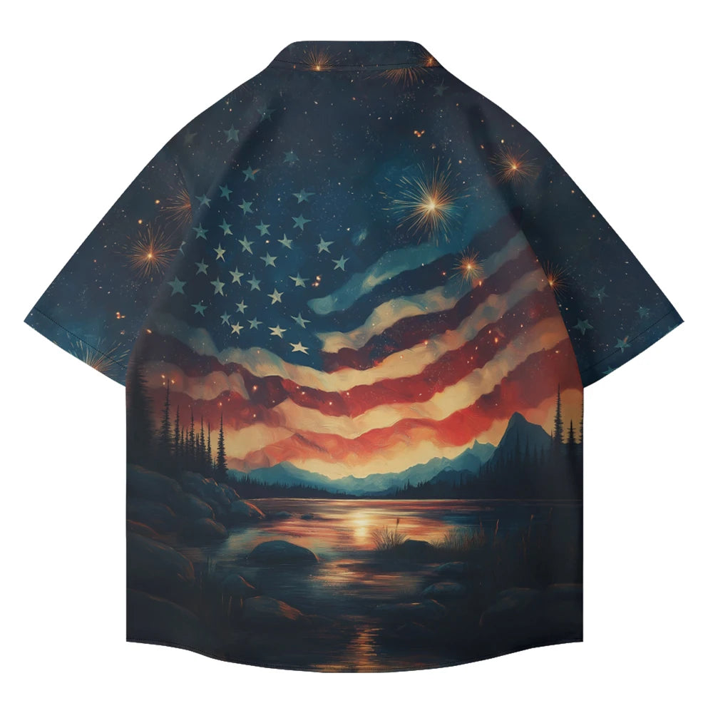Men's American Flag Hawaiian Shirt – 4th of July Button-Up