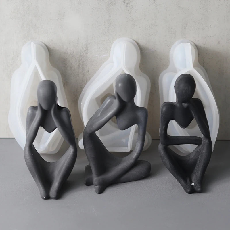 Thinker Statue Silicone Mold | 3D DIY Resin & Plaster Abstract Figure Mould | Nordic Home Decor Craft