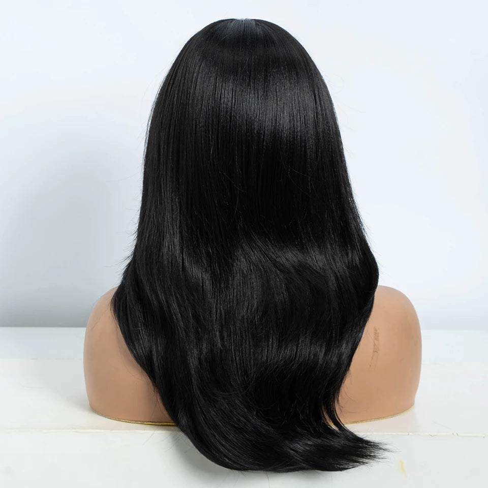 FREEDOM Straight Synthetic Lace Front Wigs For Black Women Ombre Blonde Brown Lace Wig 20 Inch Wig With Bangs Cosplay Lace Wig