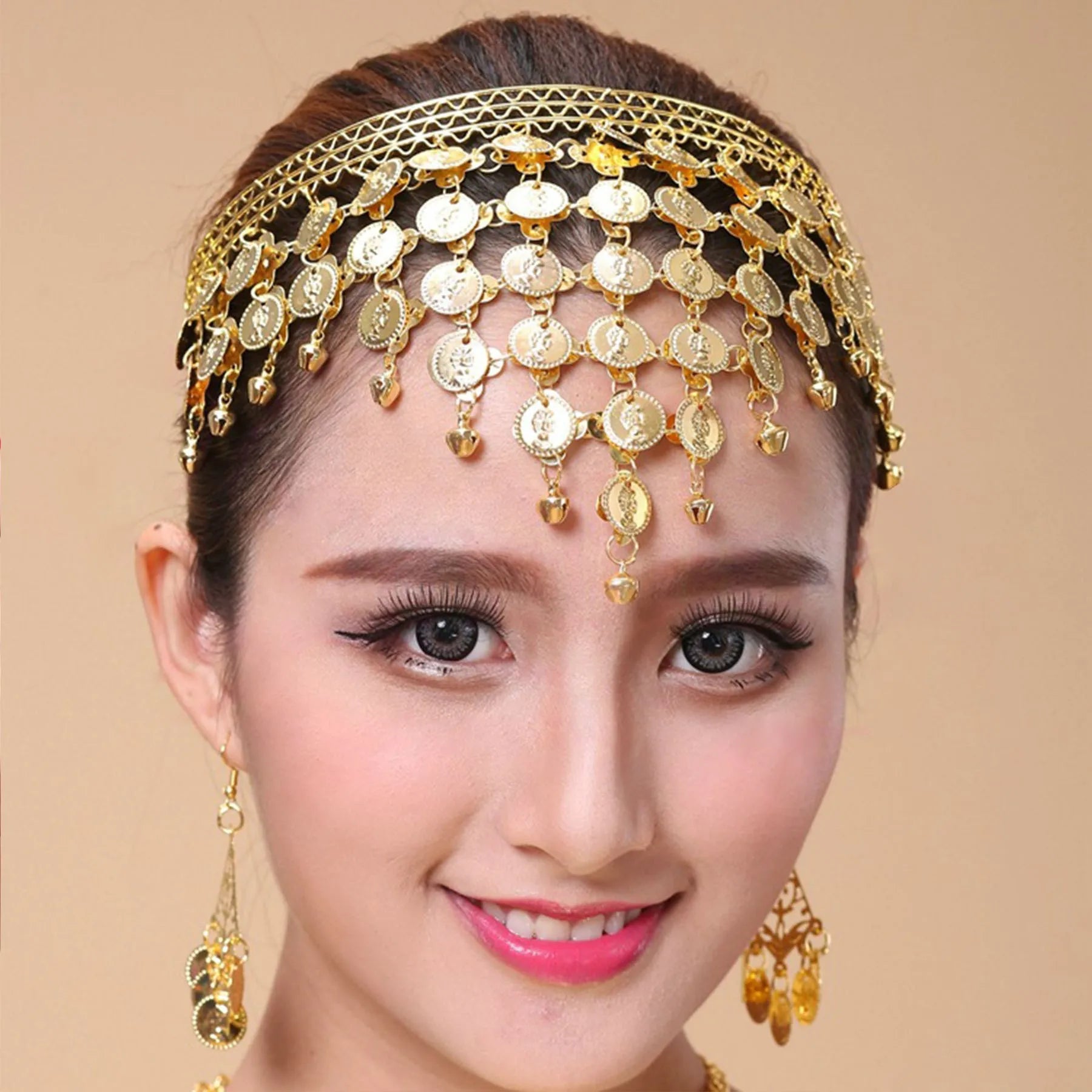 Indian Dance Jewelry Set – Necklace, Headwear, Earrings & Bracelet for Women's Party