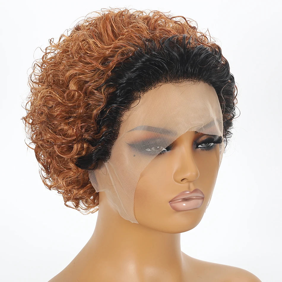 Pixie Cut Wig Short Bob Human Hair Wigs Blonde Burgundy 1B 30 Brown Color 13x1 Transparent Lace Wig For Women Natural Color Remy