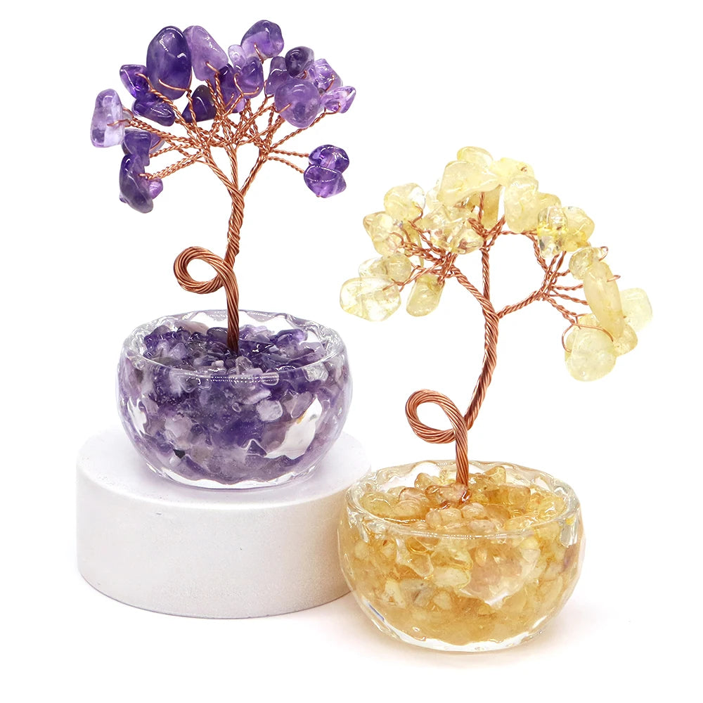 Crystal Money Tree | Natural Gemstone Healing Stone Feng Shui Decor | Copper Wire Wrapped | 1, 5 or 10 Pack