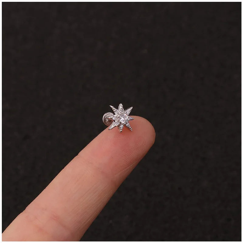 1PC 16G New Cross Heart Flower Crown Tragus Helix Stainless Steel Labret Lip Bar Rings Stud Cartilage Ear Piercing Body Jewelry