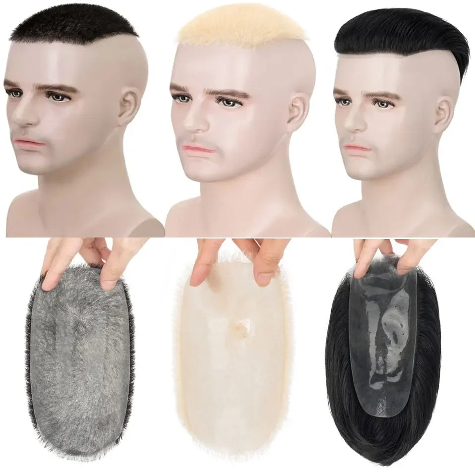 Men's Buzz Cut Toupee | 100% Human Hair | Super Thin PU Skin Base | Natural Black & Blonde