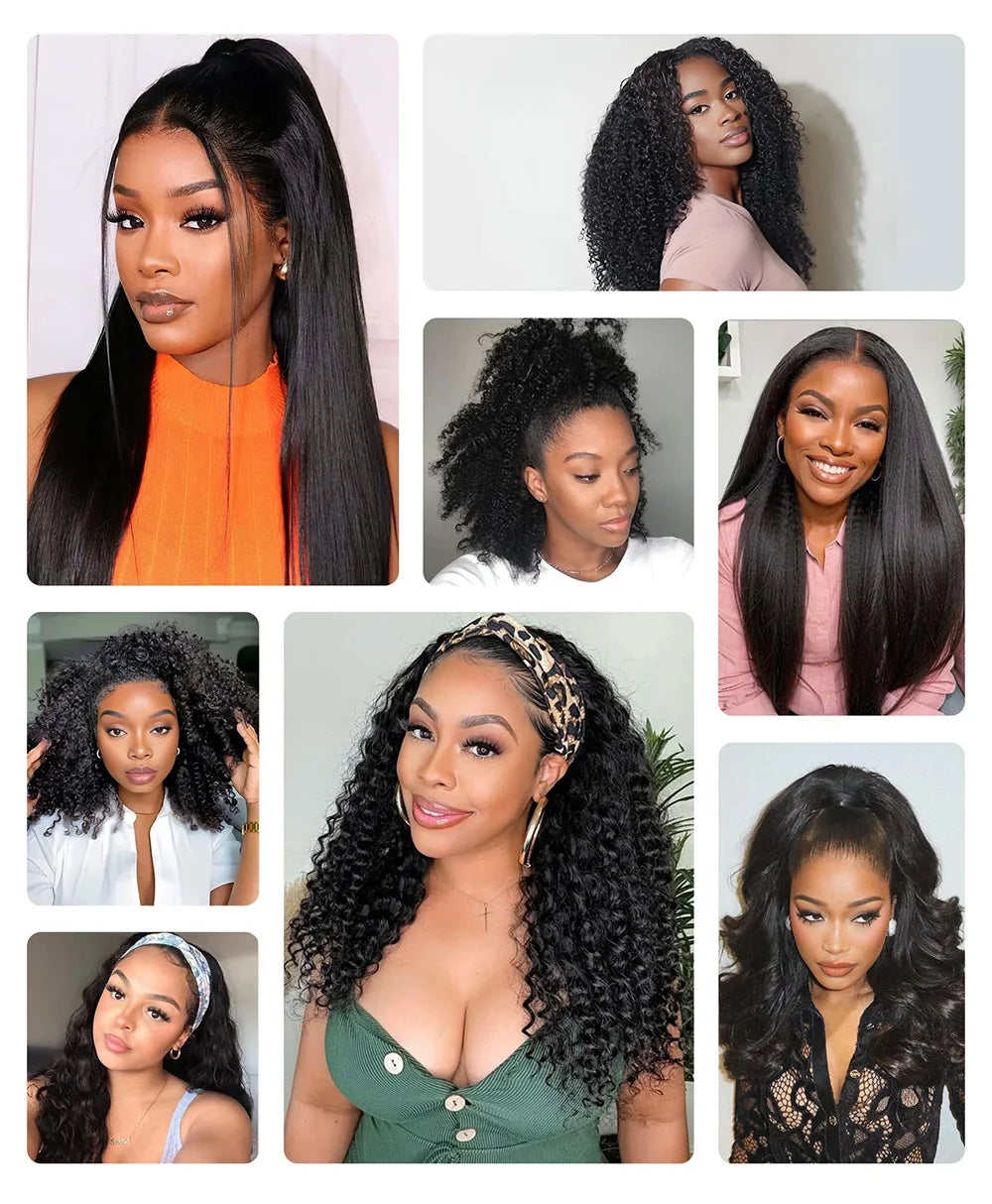 Auburn Brown Color 3 IN 1 Kinky Curly Half Wig Human Hair Clip-in Upgrade Glueless Wig Machine Made Invisible Hairline