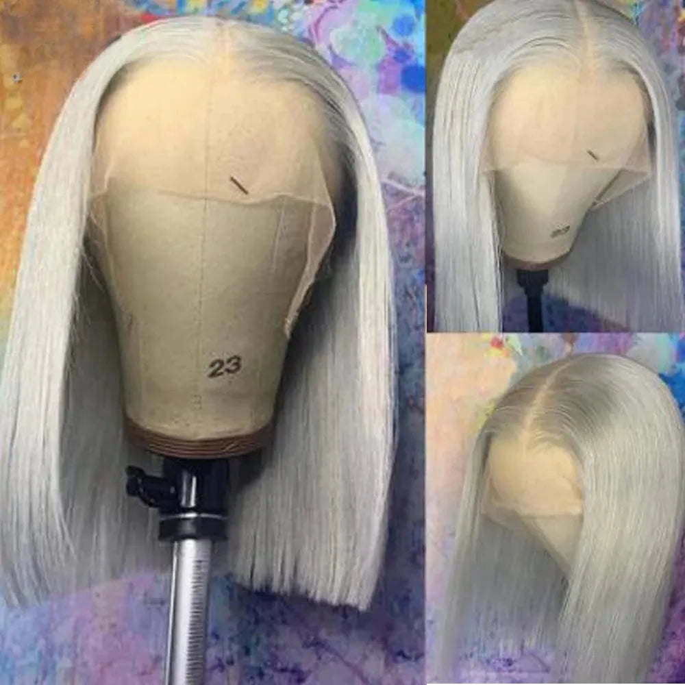 13x4 HD Short Ombre Blonde Wig Straight Bob Lace Front Wig Pre Plucked Synthetic Short Lace Frontal Wig Glueless Daily Cosplay