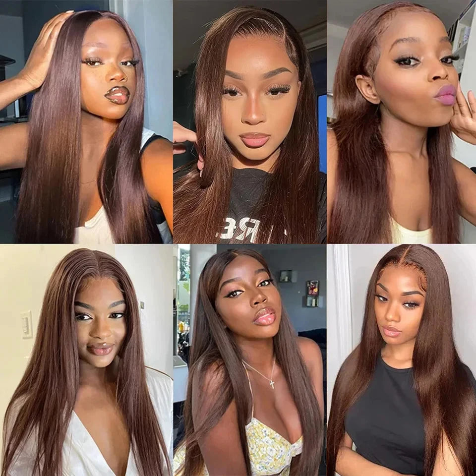 13x4 Straight Chocolate Brown Lace Front Human Hair Wigs Colored Pre Plucked Dark Brown 13x6 Hd Lace Frontal Wig Human Hair