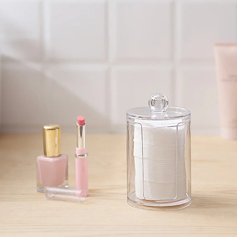 Acrylic Storage Box Bathroom Jar Makeup Organizer Cotton Round Pad Holder Cotton Swab Box Qtip Holder Dispenser with Bamboo Lid