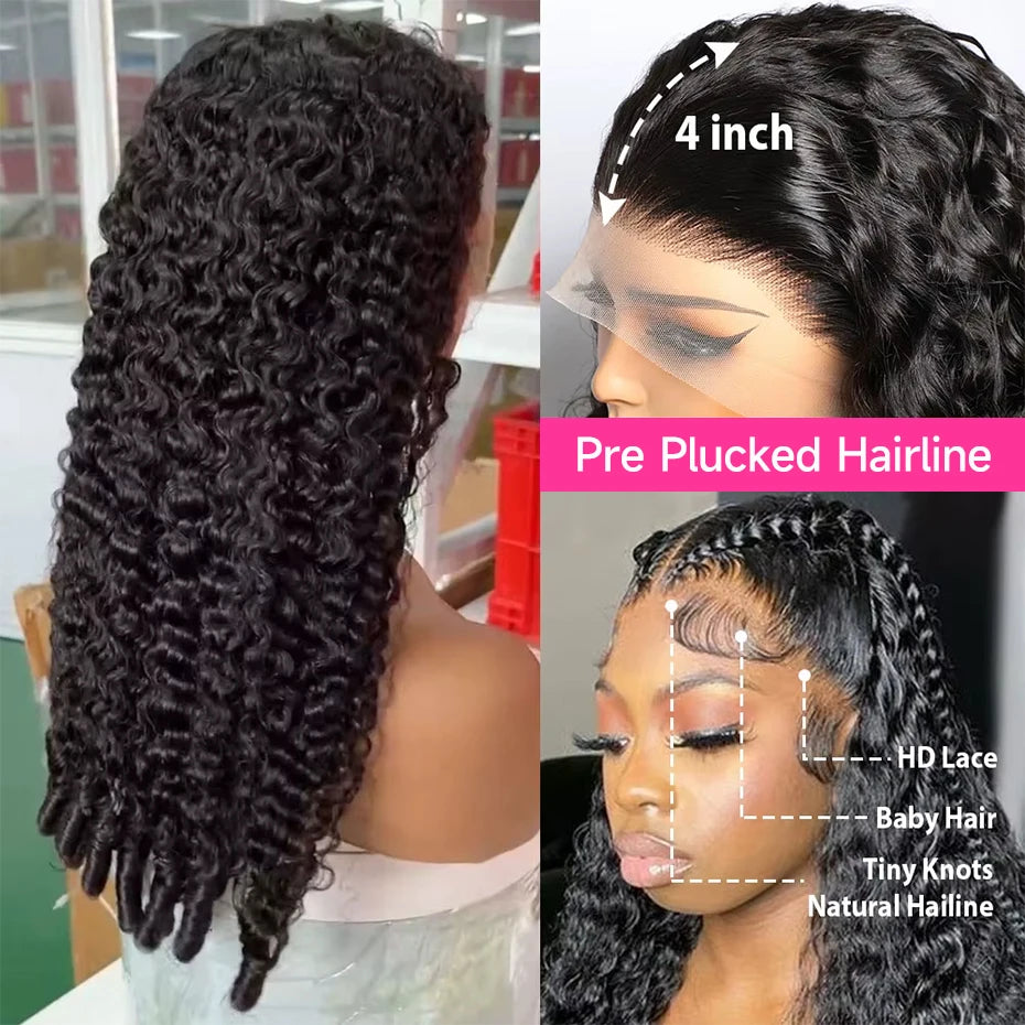 300% Density 30 36 Inch 13x4 13x6 Hd Full Lace Frontal Wig Raw Burmese Curly Lace Front Wig With Spiral End Loose Deep Wave Wigs