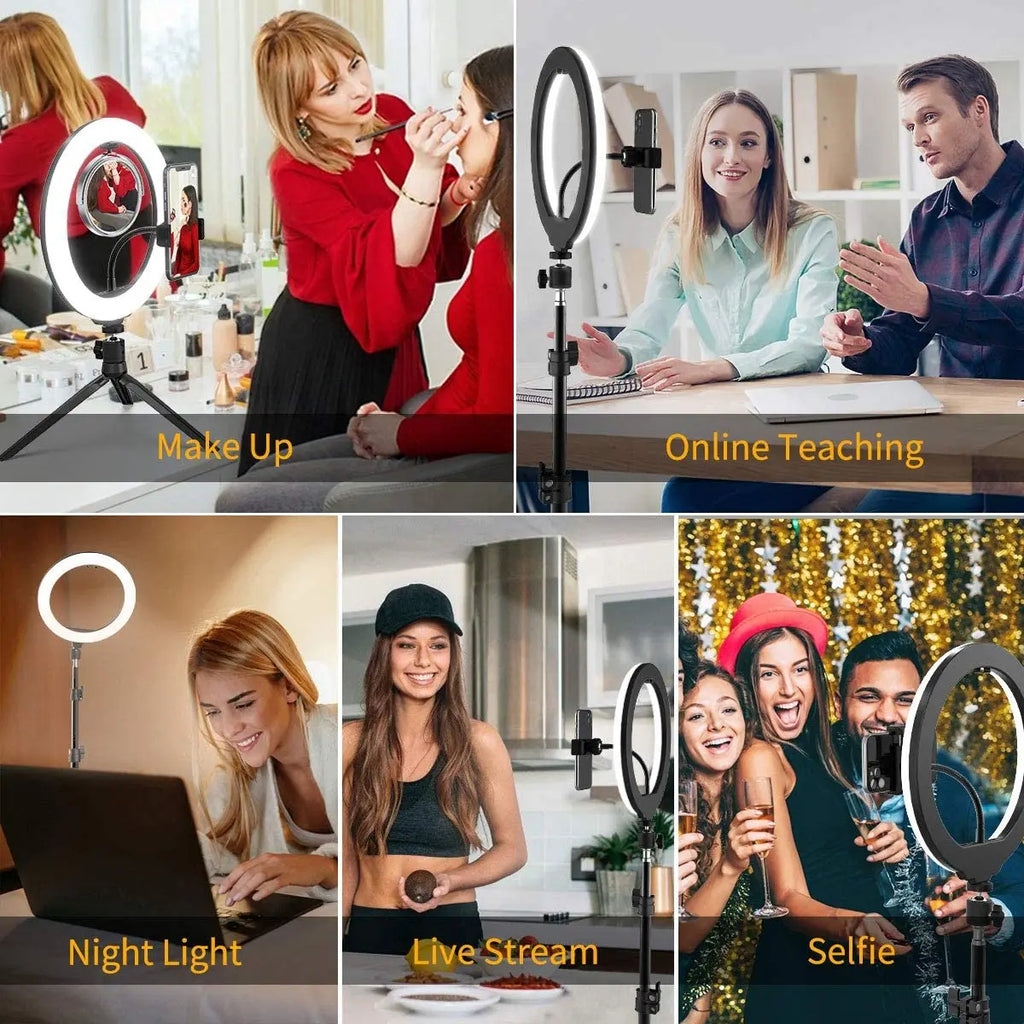 LED Selfie Ring Light 3 modes Dimmable Photography Lamp with 50cm Tripod Remote control For Phone Video Live Makeup Fill Light