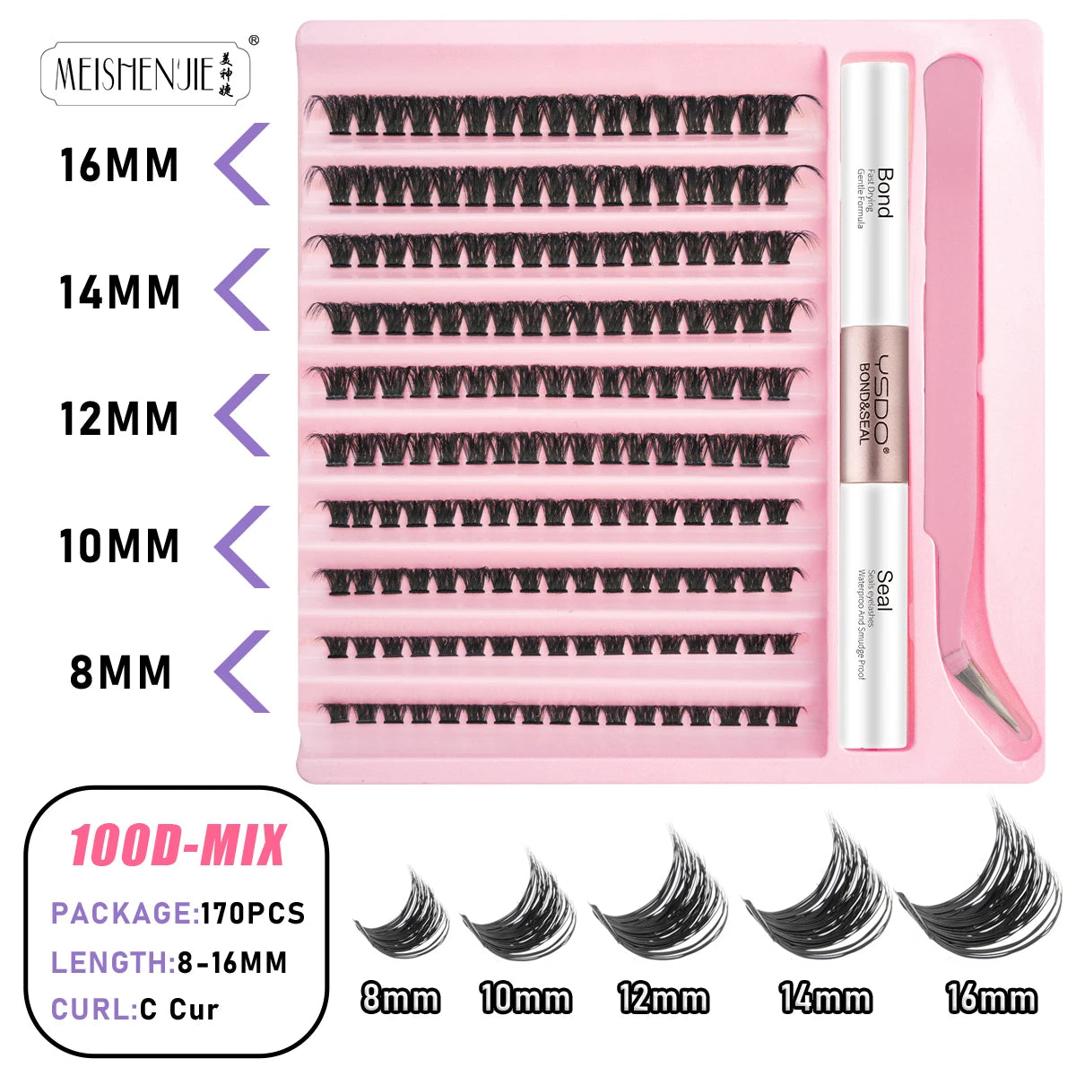 New 10Rows Individual Lashes Kit Natural Long DIY Cluster Eyelashes with Lash Bond and Seal Extension Kit Makeup Tools Faux Cils
