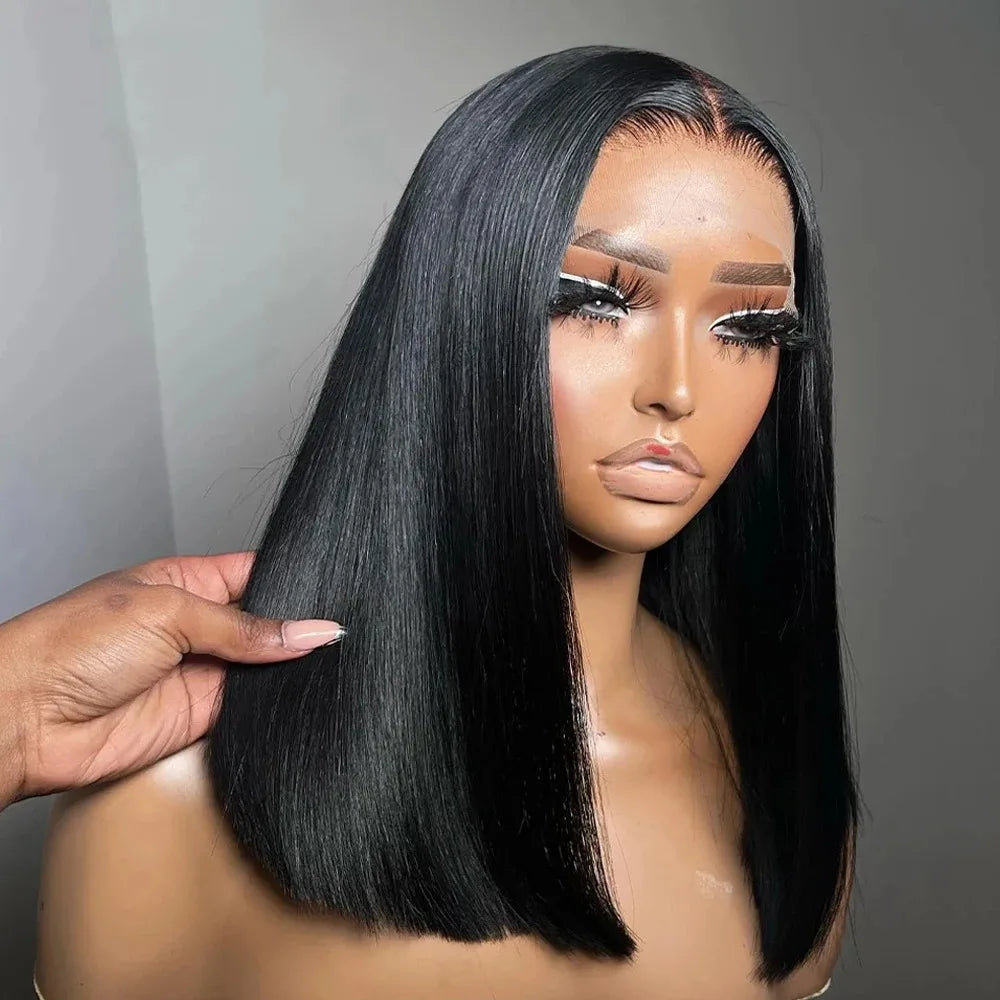 13x4 HD Short Ombre Blonde Wig Straight Bob Lace Front Wig Pre Plucked Synthetic Short Lace Frontal Wig Glueless Daily Cosplay
