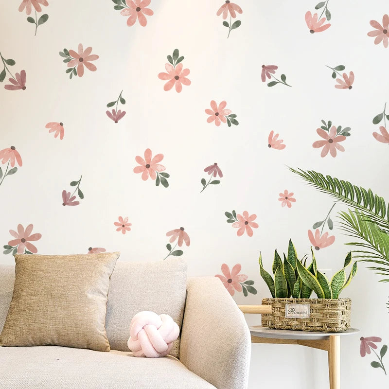 30pcs Boho Little Flower Wall Stickers | Removable PVC Floral Decals | Living Room Bedroom Nursery Home Decor